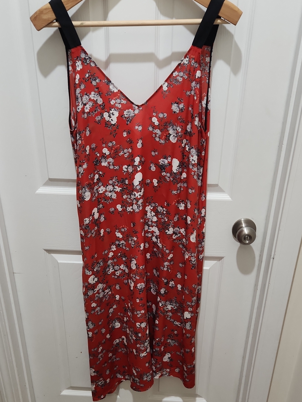 rag & bone Coral Red Floral Slip with Black Accents